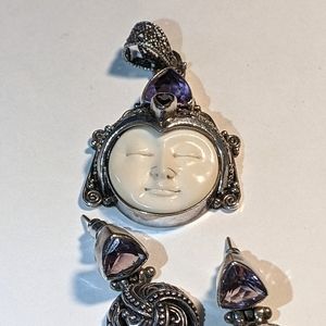 Sterling silver Bone Amethyst Balinese Moon Goddess Pendant ( from Thailand )